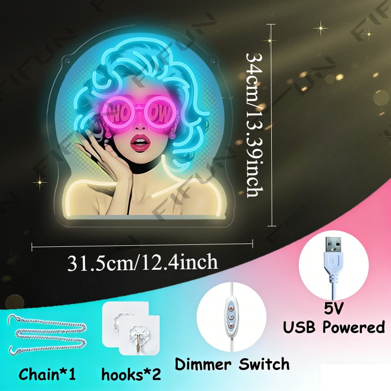 Insegna al Neon WOW Curl Girl, - Lighting Decor Wow recensione e prezzo
